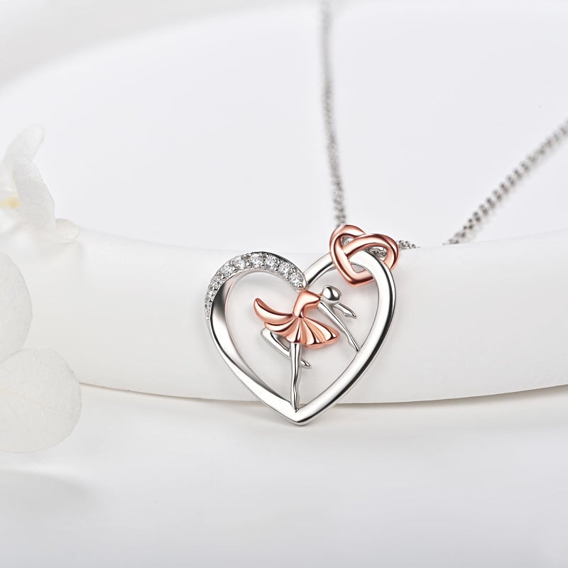 ACJNA 925 Sterling Silver Heart Ballet Dance Lovers Dancer Necklace Ballerina Silhouette Jewelry Gift for Women - Image 2